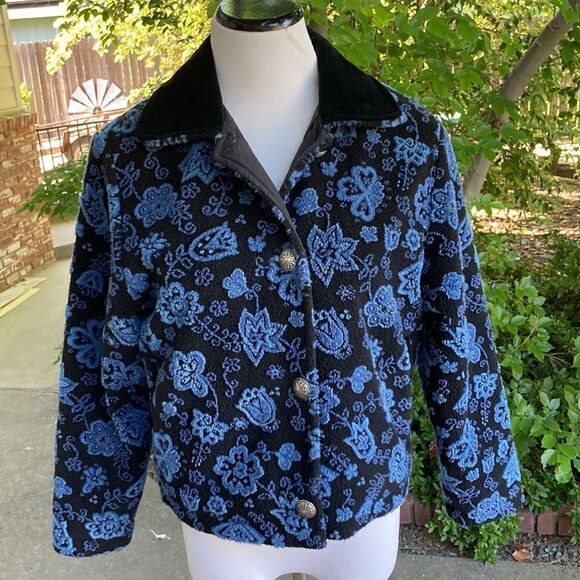 Vintage TSUNAMI Textured Fleece Lined Floral Jacket Size XS Made In Canada 🍁 - Picture 1 of 15